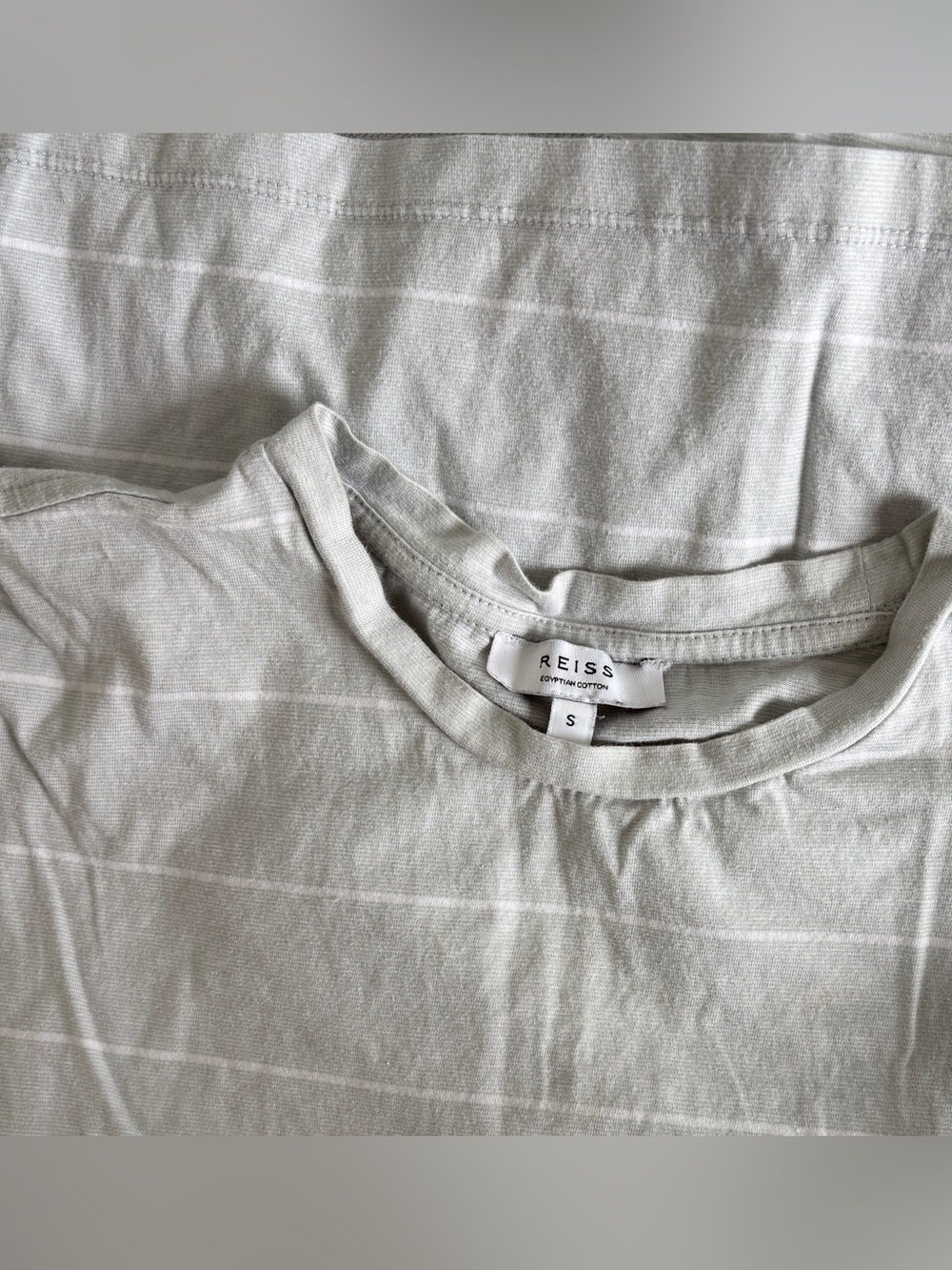 REISS Light Gray and White Striped Crewneck Tee